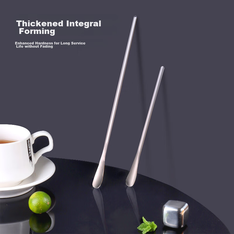 Baijie 304 Stainless Steel Mixing Spoon Set, 2-Piece Long Handle Stirring Rod for Coffee, Milk Tea, Desserts
