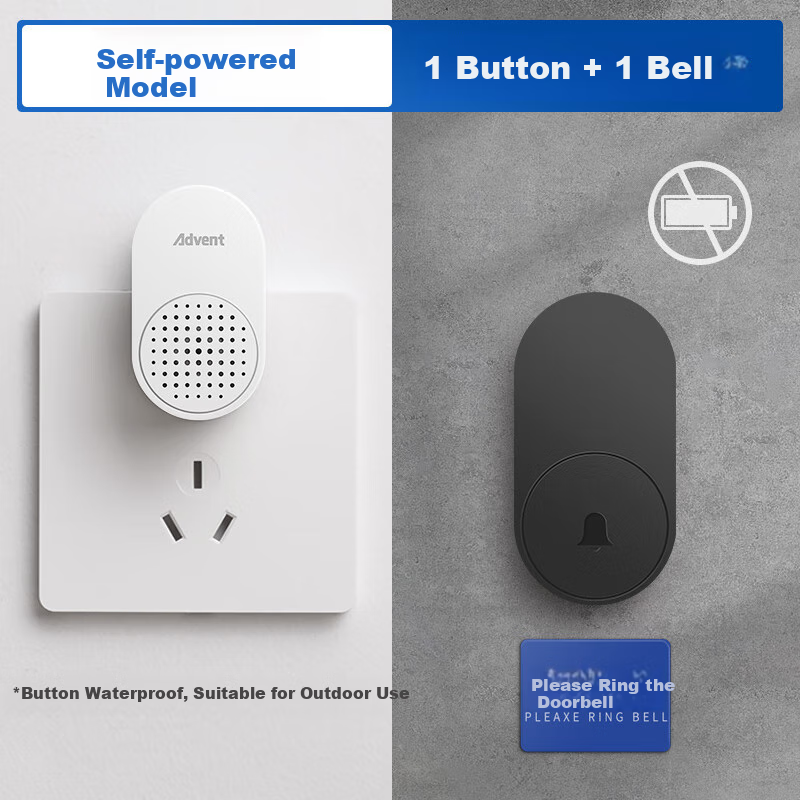 Advent Self-Powered Waterproof Wireless Doorbell, FL-BLK