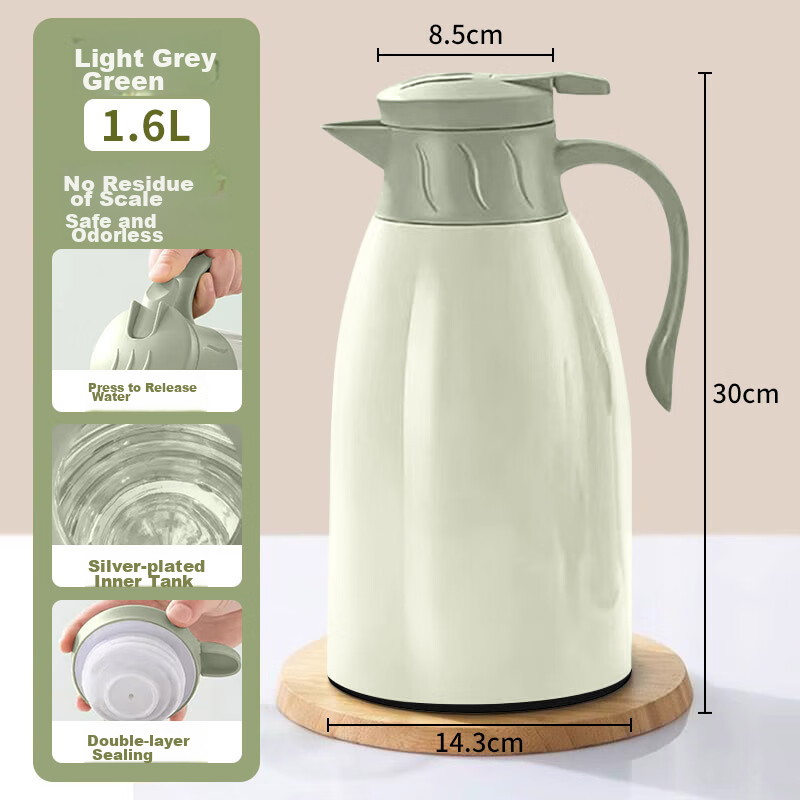 ZARVYRELAXED 1.6L Glass-Lined Insulated Thermos - Vacuum Sealed Hot/Cold Water Bottle