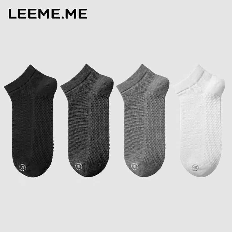 LEEME.ME Men's Odor-Resistant Mesh Boat Socks 4-Pack - Spring/Summer