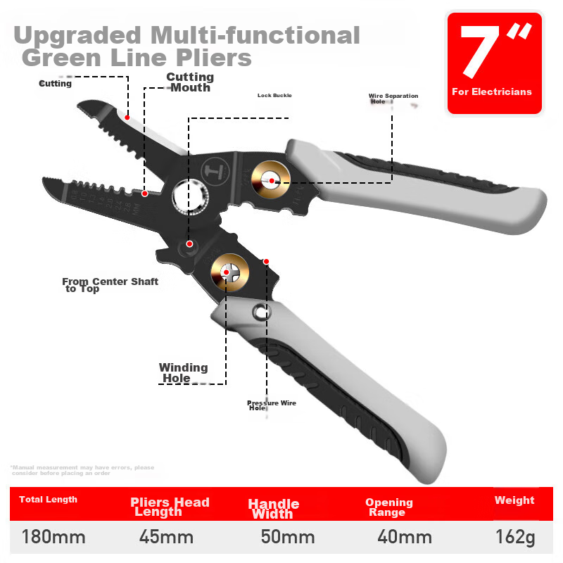 GREENER 7-Inch Multi-Functional Wire Stripping Pliers - Electrician's Tool