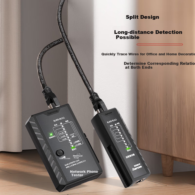 AMPCOM Network Cable Tester - Multifunctional RJ45/RJ11 Line Tester with POE Protection & LED Light