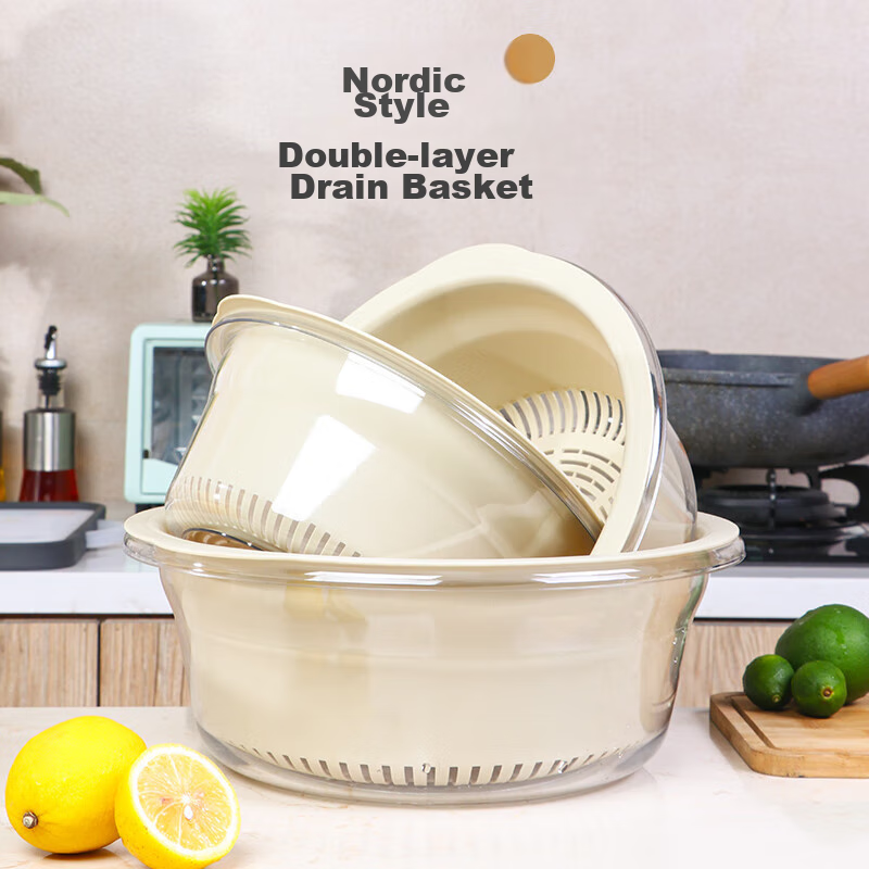 BAYCO Double-Layer Vegetable Washing Basket - 29cm Drain Basket