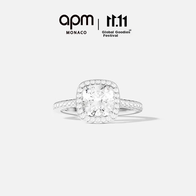 APM Monaco Small Sugar Cube Square Intense-Set Ring for Women - Silver (Size 58)