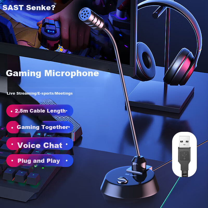SAST MAE039 Desktop Microphone - 2.5m USB Noise-Canceling Gooseneck Mic for Clear Voice Chat and Conferencing