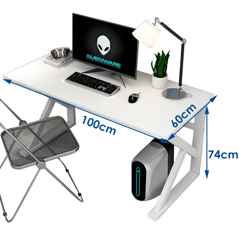 Yameile Gaming Computer Desk - Simple Office Workstation Table (White, 1 Meter)