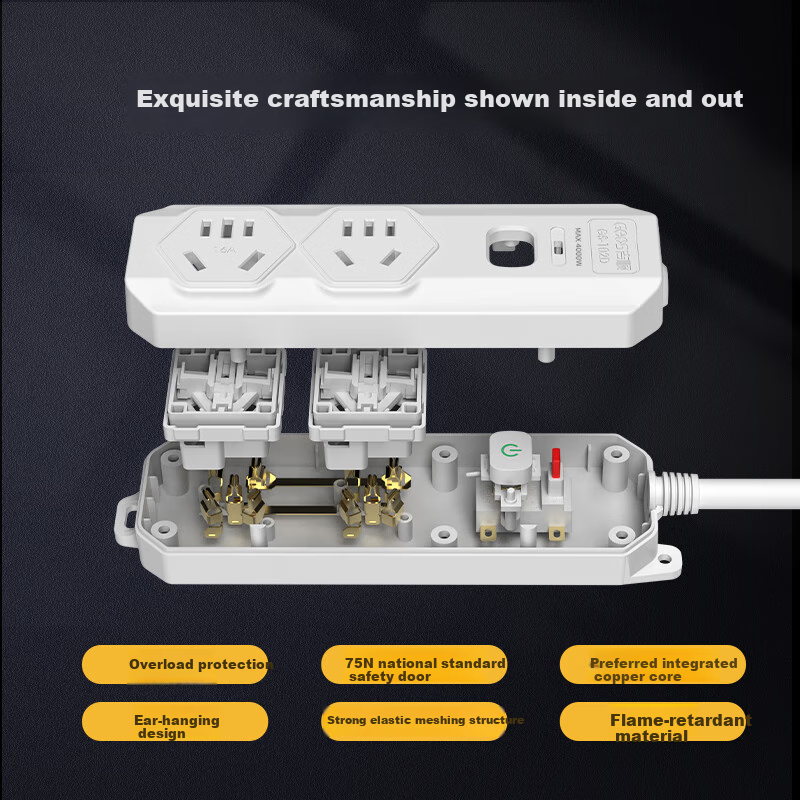 Jishun 16A Power Strip with Overload Protection for Air Conditioner & Water Heater