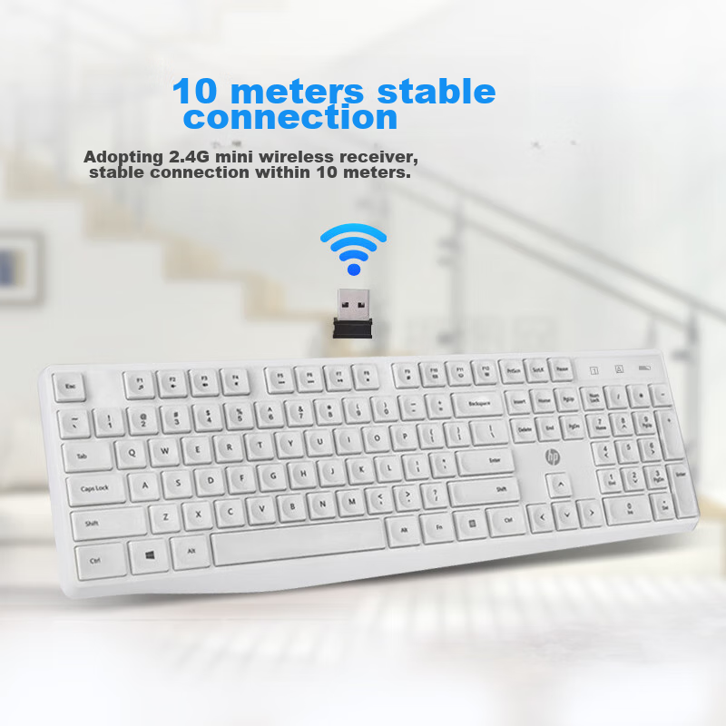 HP C10 Wireless Keyboard - 104 Keys, Ergonomic Design, Splash-Proof, White