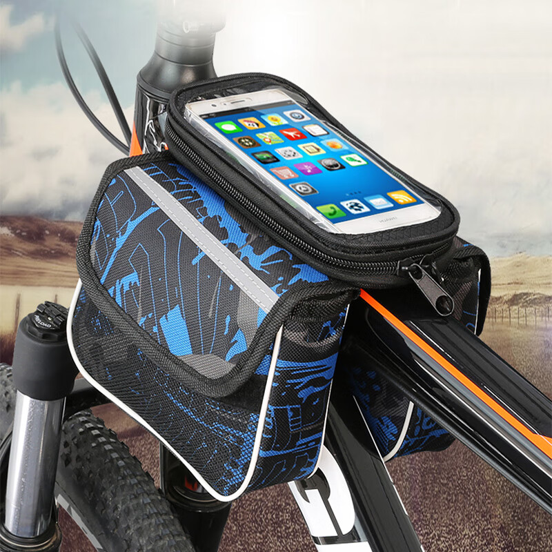 BIKEBROS Waterproof Handlebar Bag with Touchscreen Phone Pouch & Rain Cover – Blue