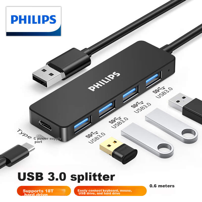 PHILIPS 4-Port USB3.0 Hub with Type-C