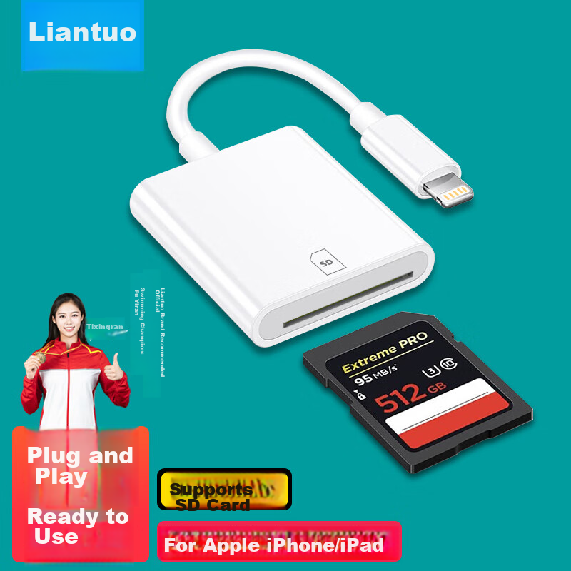 LinkStone Apple iPhone 13/14 SD Card Reader - High-Speed Lightning Adapter for Camera, Laptop, Mobile Storage (3-in-1)