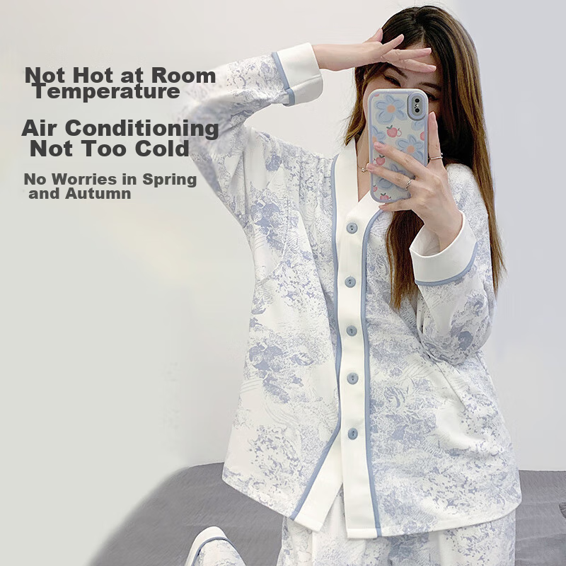 JOYNCLEON Maternity Nursing Pajamas - Soft Cotton for Pregnancy & Postpartum in Blue (Size M)