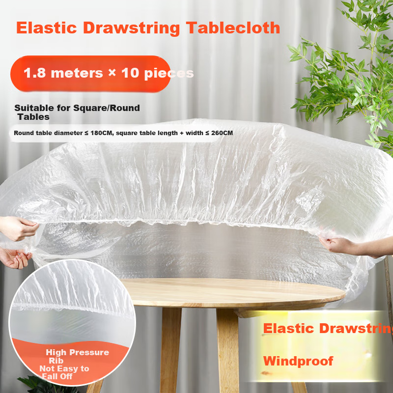 Tinghao Disposable Tablecloth with Elastic Edge, Thickened 1.8m, 10pcs White - Waterproof for Picnic & Camping