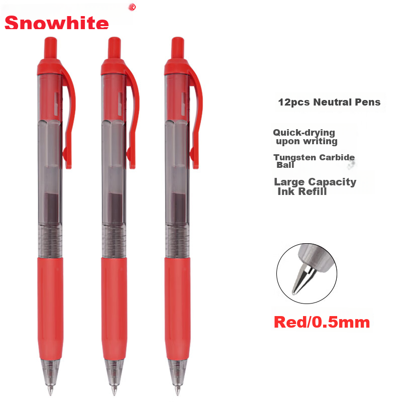 Snowhite Retractable Gel Pen with 0.5mm Bullet Tip, Red Ink – Perfect for Exams and Daily Use