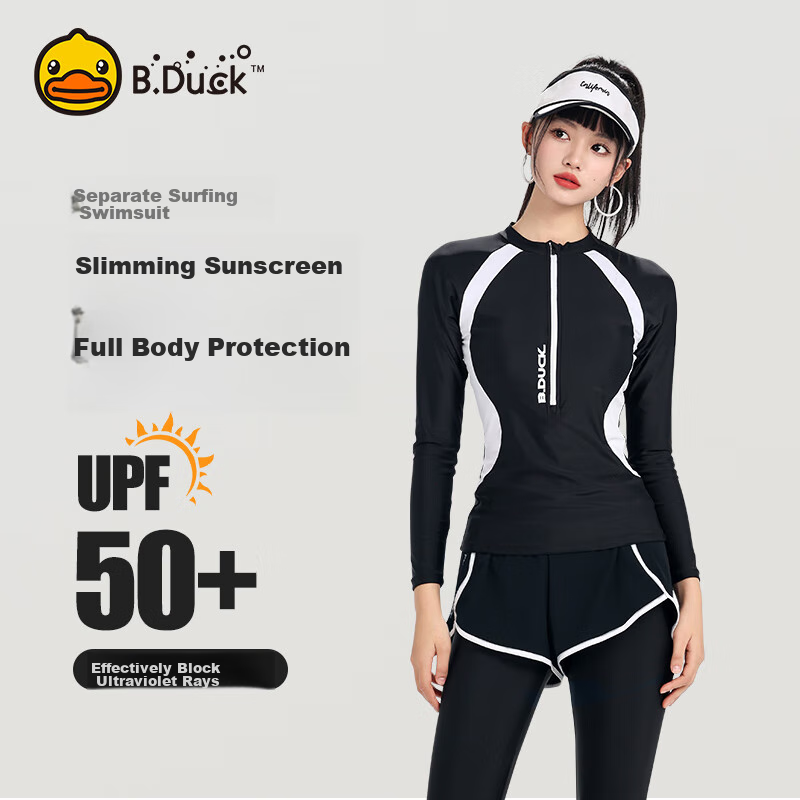 B.Duck Women's Long-Sleeve Swimsuit with Sun Protection & Jellyfish-Style Slimming Fit