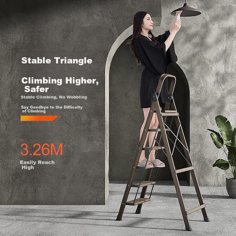AOPENG 6-Step Aluminum Folding Ladder with Safety Crossbeam for Indoor/Outdoor Use