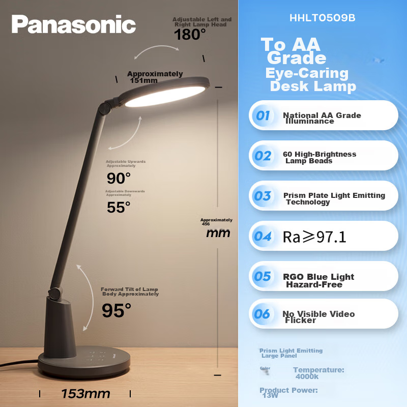 Panasonic Zisa Black AA-Grade Eye Protection LED Desk Lamp for Students