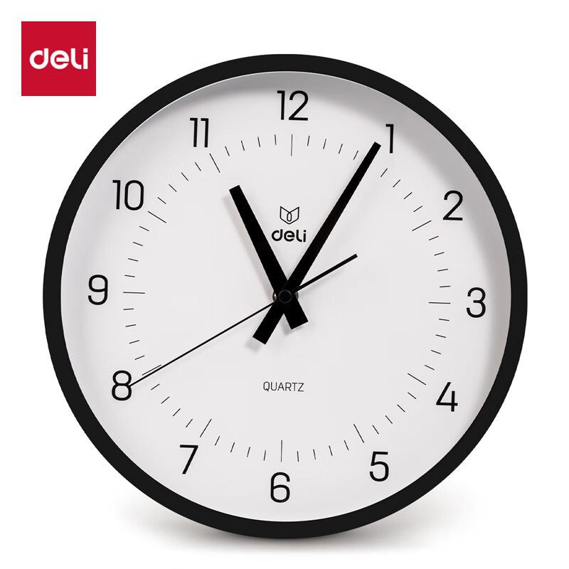 Deli LE400 Minimalist Wall Clock, Quiet & Accurate 25cm Black Clock for Bedroom & Living Room