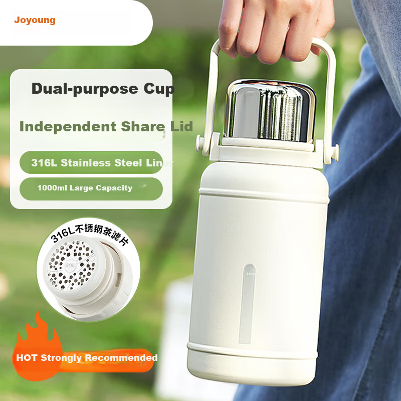 Joyoung 316L Stainless Steel Insulated Mug - Large 1L Capacity Wide-Body Cup for Men & Women