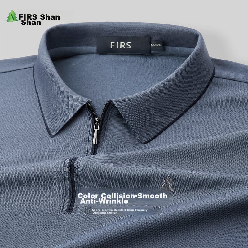 FIRS Men's Long-Sleeve Zipper Placket T-Shirt - Business Casual Cotton Top