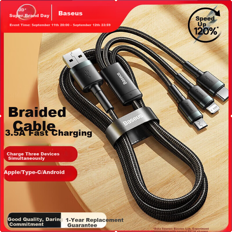 Baseus 3-in-1 Charging Cable for iPhone and Android Devices