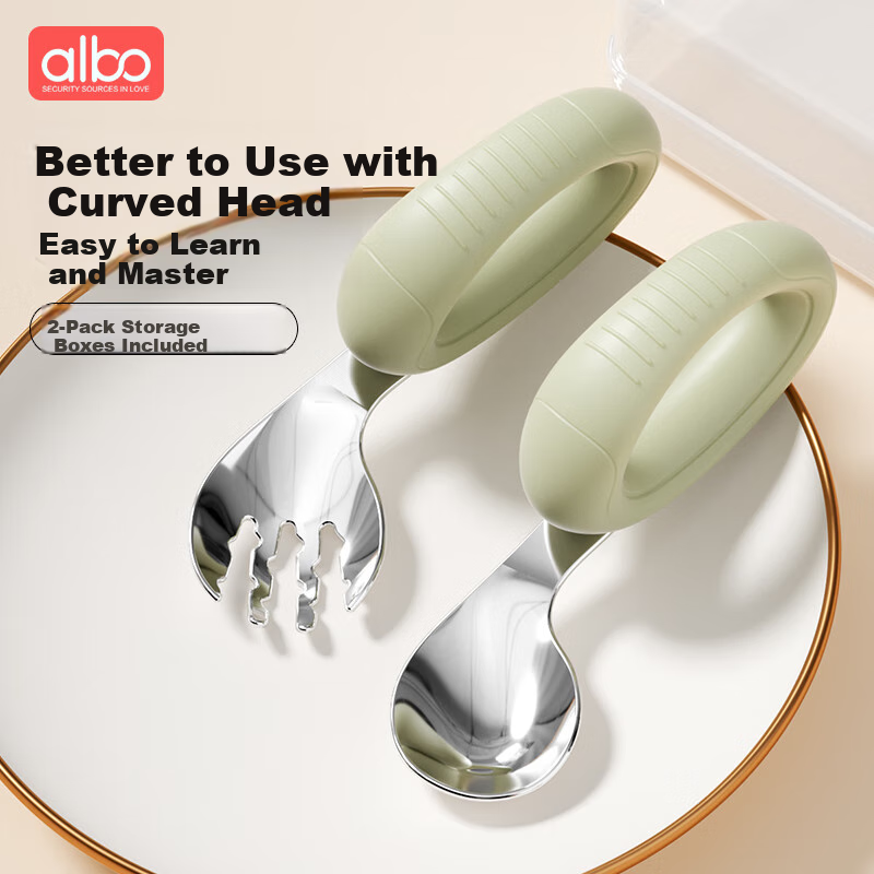 Albo Children's Stainless Steel Spoon & Fork Set with Storage Box