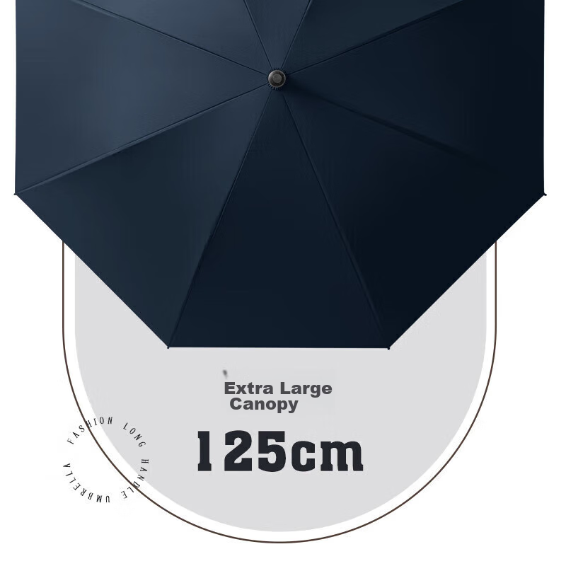 MAYDU Large Long Handle Umbrella - 8 Ribs Windproof for Men & Women, 125cm Business Rain Umbrella (Navy Blue)