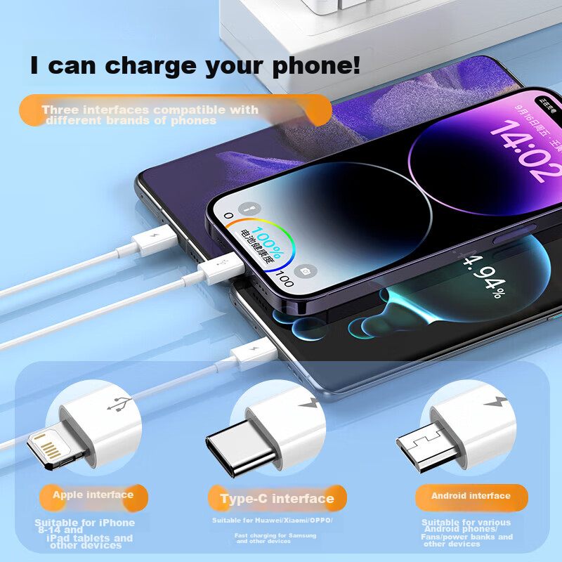 Baseus 3-in-1 Fast Charging Cable for iPhone/Android/Type-C - 1m White