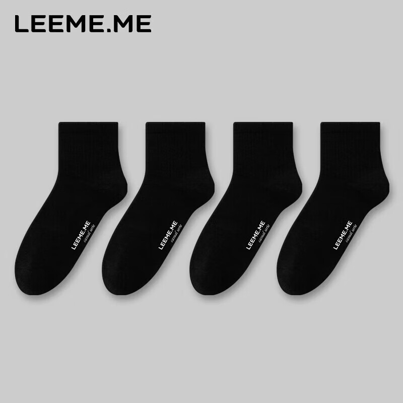LEEME.ME Men's Deodorizing Antibacterial Mid-Calf Socks - 4 Pack Black