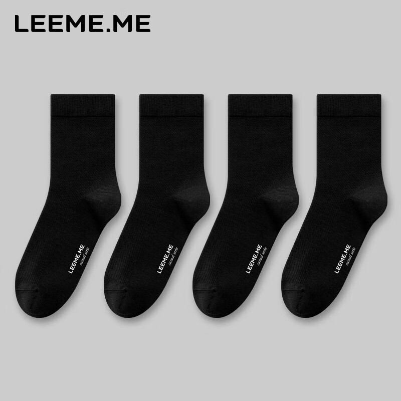 LEEME.ME Men's Anti-Odor Mid-Calf Socks 4 Pack White