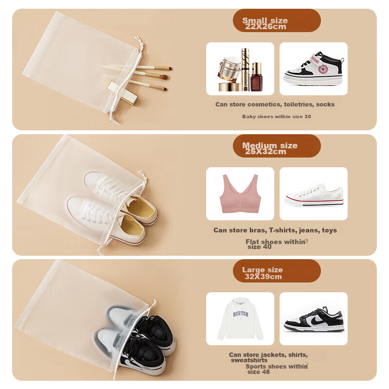 Baicaoyuan Waterproof Drawstring Storage Bags - Large 8-Pack for Shoes & Clothes Organization
