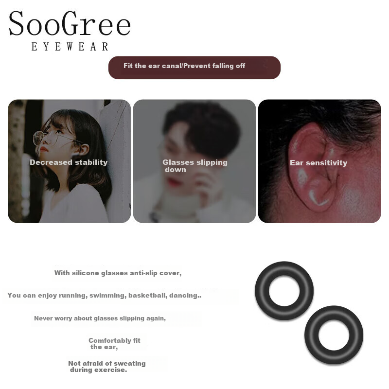 SooGree Anti-Slip Ear Hooks for Glasses - Comfortable Silicone Ear Support with 10+ Variants in Exquisite Box