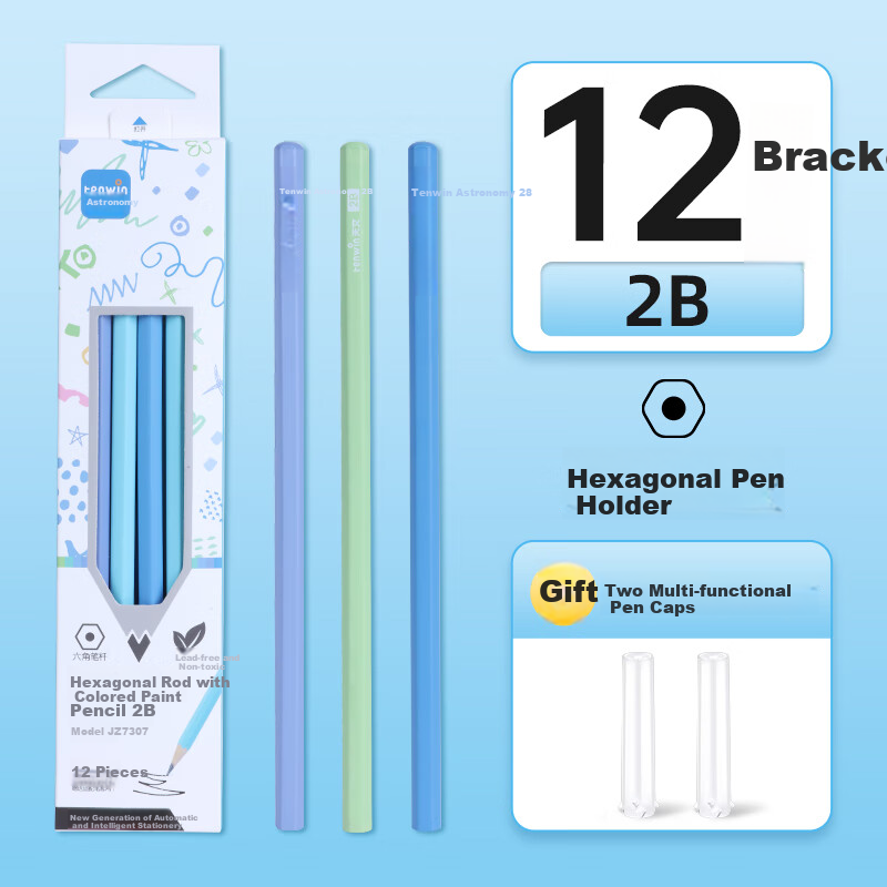 TEN-WIN 2B Hexagonal Pencil Set - 12 Pieces for Kids