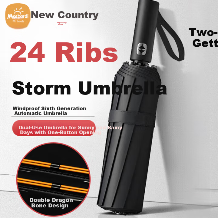 Meebordi Automatic Windproof Umbrella, Black, Dual-Use for Sun & Rain, Foldable, for Men - 80M+ Sold
