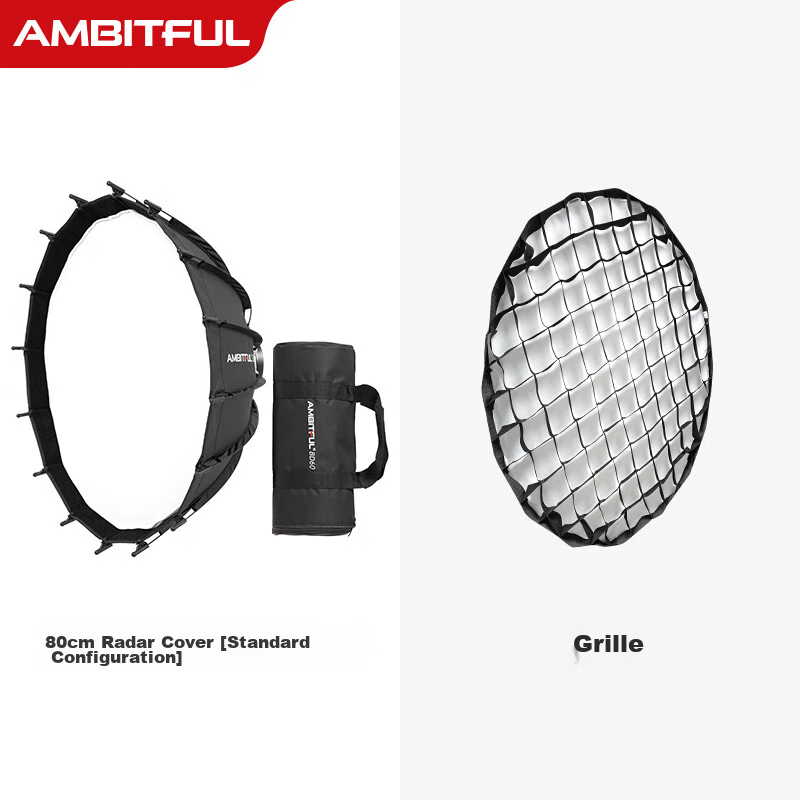 AMBITFUL 80cm Wide-Angle Radar Hood Softbox with Grid for Studio Photography