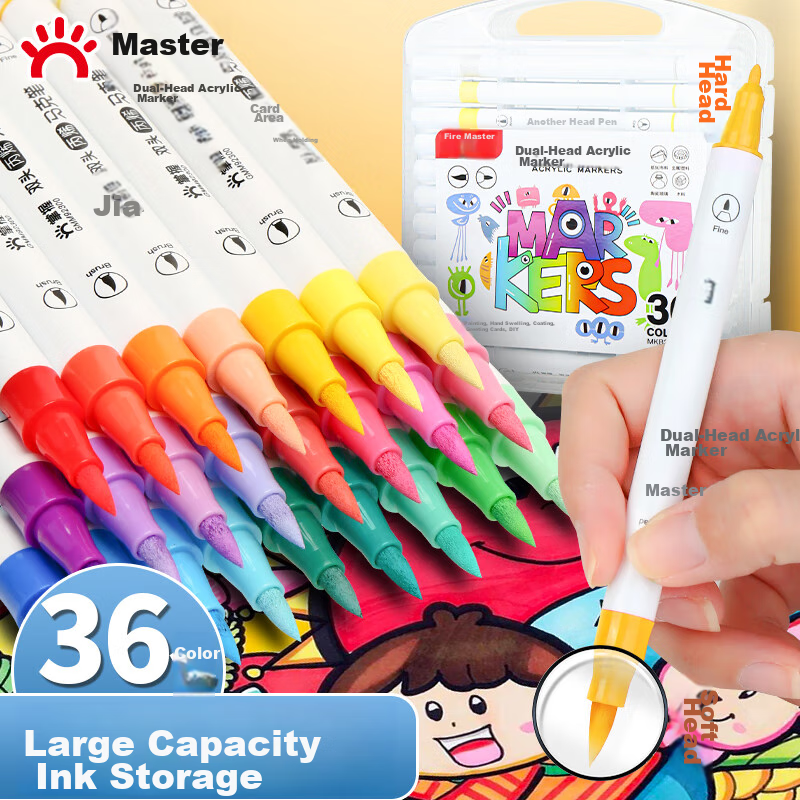 GRASP Dual-Head Acrylic Markers, 12 Colors - Waterproof Art Pens for Kids & Students