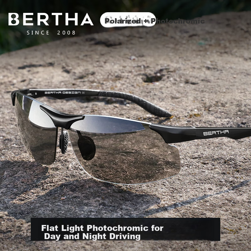 Bertha Polarized Photochromic Driving Sunglasses for Men - All-Weather Outdoor Glasses