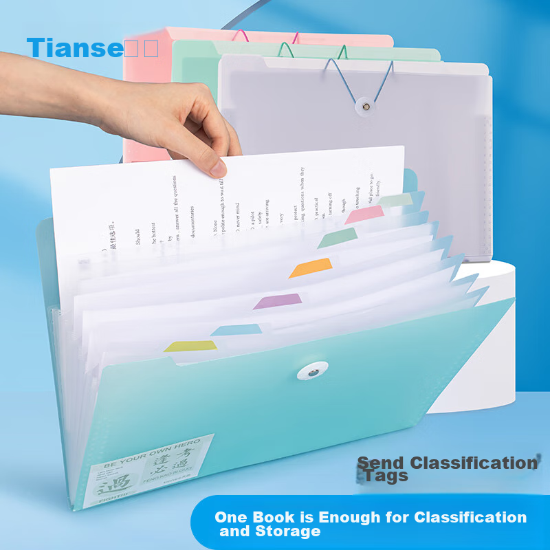 TIANSE 8-Compartment Accordion File Folder - A4 Waterproof Storage Bag for Students and Office Use