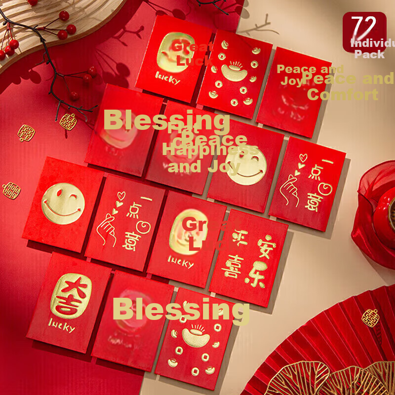 Qingwei 72-Pack Small Red Envelopes for Housewarming, Wedding, and Birthday Greetings