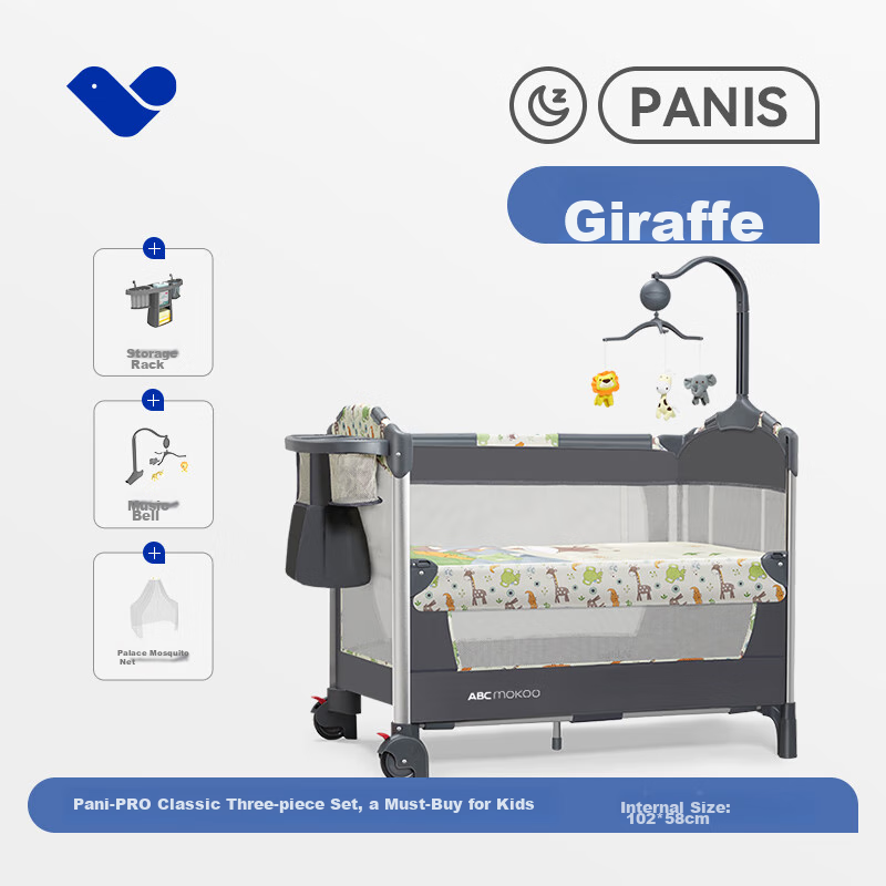 ABCMOKOO Folding Baby Crib Giraffe PRO