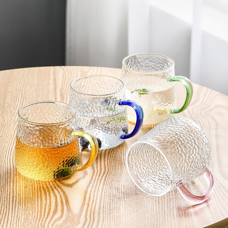 WEIMINGNUO Hammered Glass Tea Cup Set with Handle – 4-Pack, 350ml