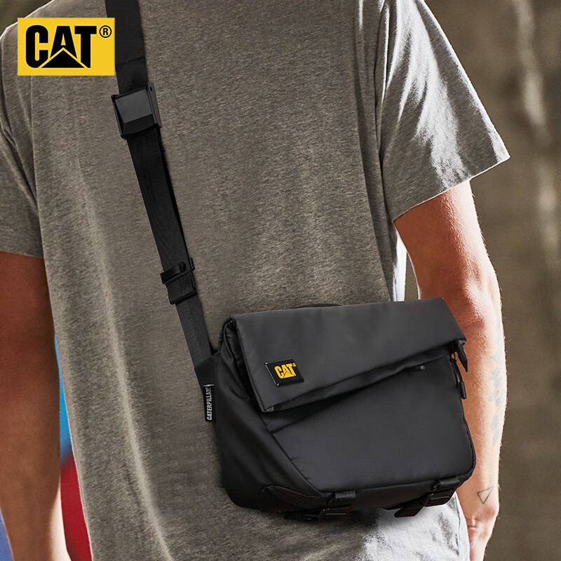 CAT 11-Inch iPad Crossbody Bag - Lightweight Polyester Messenger with Multiple Compartments, Black (84561)