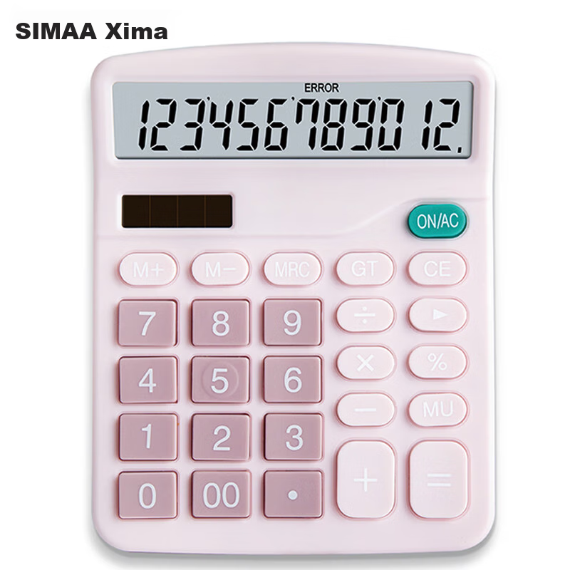 SIMAA 837 Solar-Powered Desktop Calculator with 12-Digit LCD - Pink