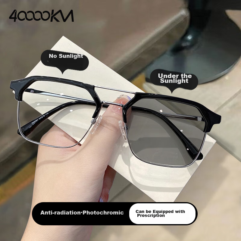 40000KM Anti-Blue Light Photochromic Glasses Frosted Black Frame