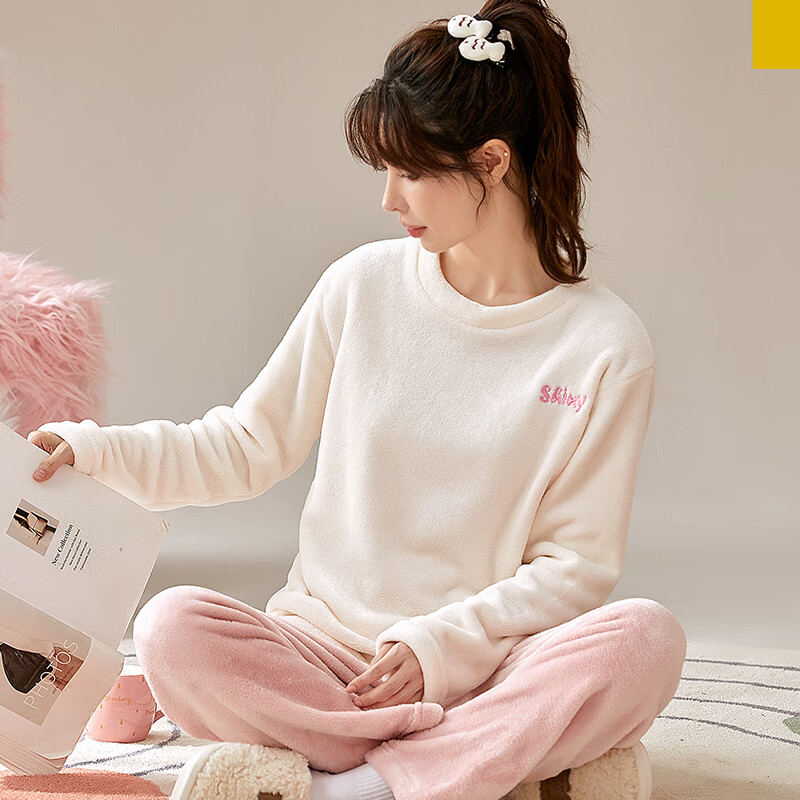 Nanjiren Women's Fleece-Lined Flannel Pajama Set