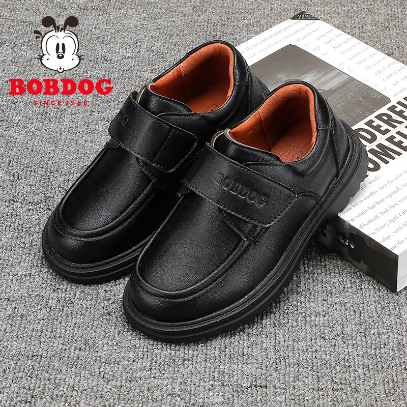 BOBDOG Kids' Soft-Soled Black Leather Shoes