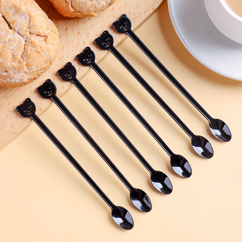 Baijie Disposable Coffee Stirring Spoons, 200 Pieces, Black Bear Design