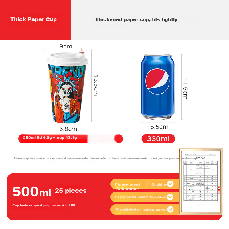 Baijie Disposable Paper Cups with Lids, 500ml, 25 Pieces