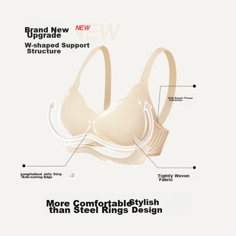 Ubras Petal Cup Soft Support Bra, Wireless, Push-Up, Oat Milk - Back Hook M