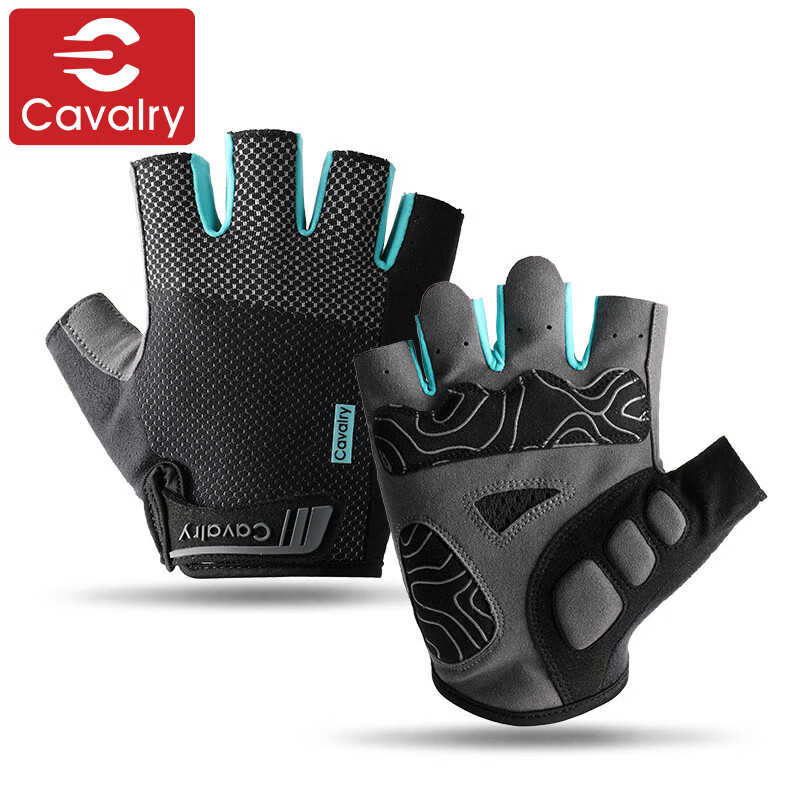 CAVALRY Bicycle Fingerless Gloves Black and Blue M